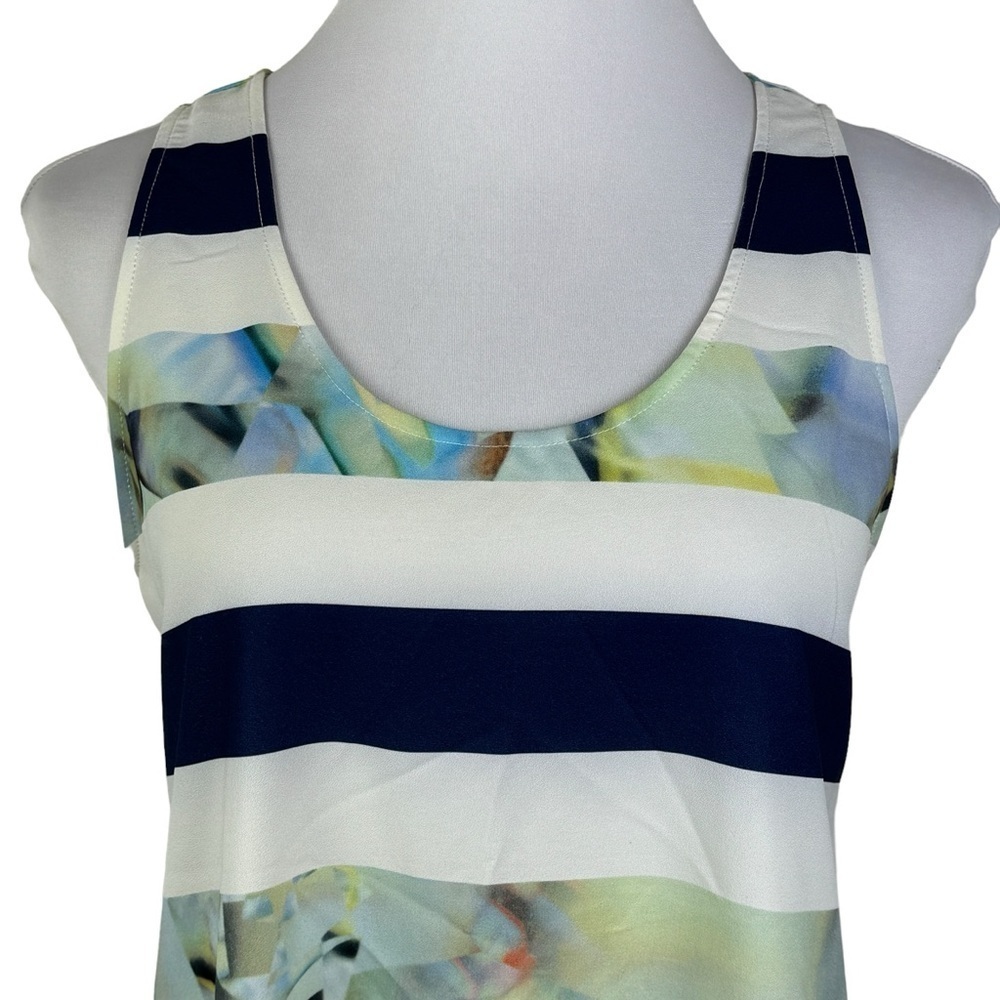 Kenar Lightwieght Scoop Neck Sleeveless Blouse Women's Medium White Navy Green - Picture 3 of 8